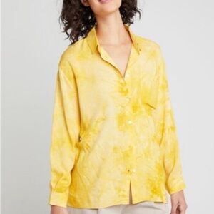 Caara Stella Yellow White Tie Dye Marble Button Up Oversized Blouse